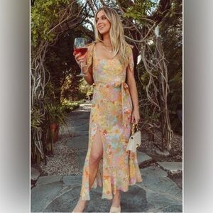 Show Me Your Mumu, Claire Midi Dress Groovy Blooms Boho Retro Dress Large